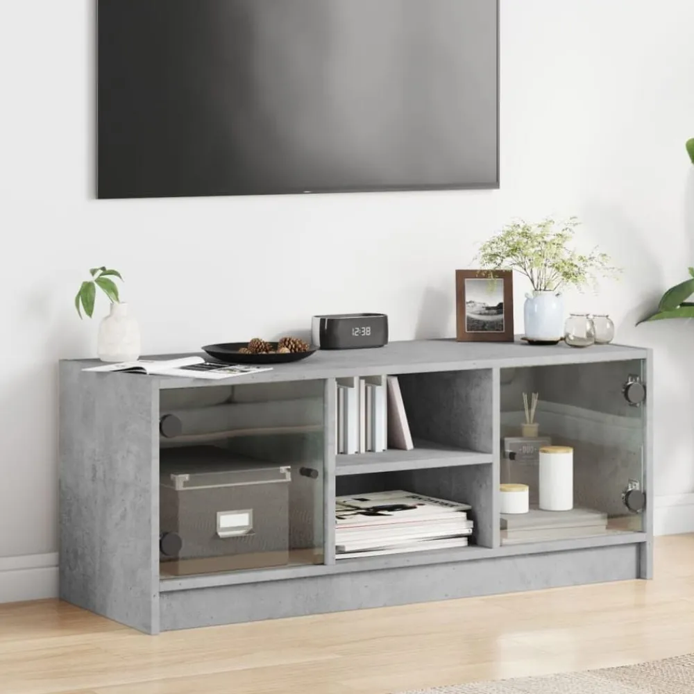 vidaXL Muebles Tv-Mueble de TV con puertas de vidrio gris hormigón 102x37x42 cm
