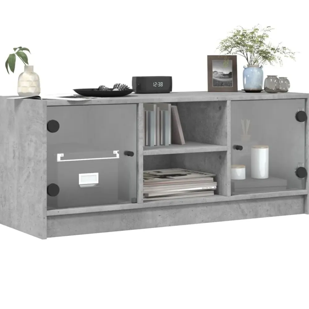 vidaXL Muebles Tv-Mueble de TV con puertas de vidrio gris hormigón 102x37x42 cm