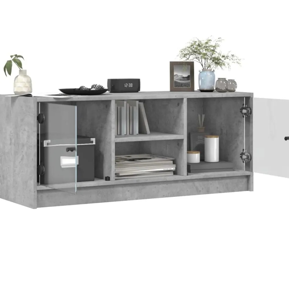 vidaXL Muebles Tv-Mueble de TV con puertas de vidrio gris hormigón 102x37x42 cm