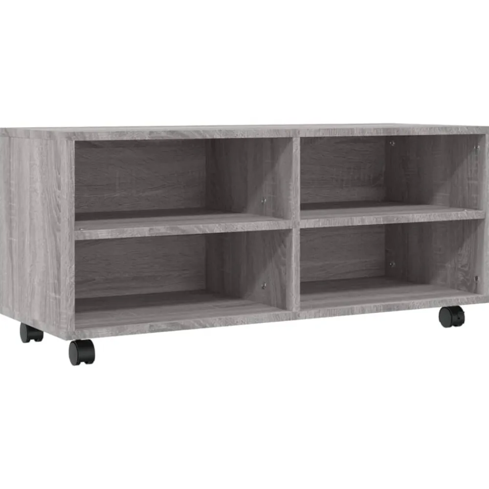 vidaXL Mueble de TV con ruedas madera contrachapada gris 90x35x35 cm Gris sonoma New