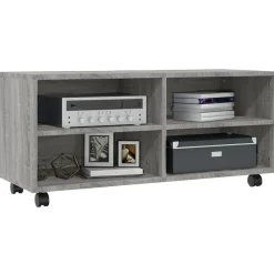 vidaXL Mueble de TV con ruedas madera contrachapada gris 90x35x35 cm Gris sonoma New