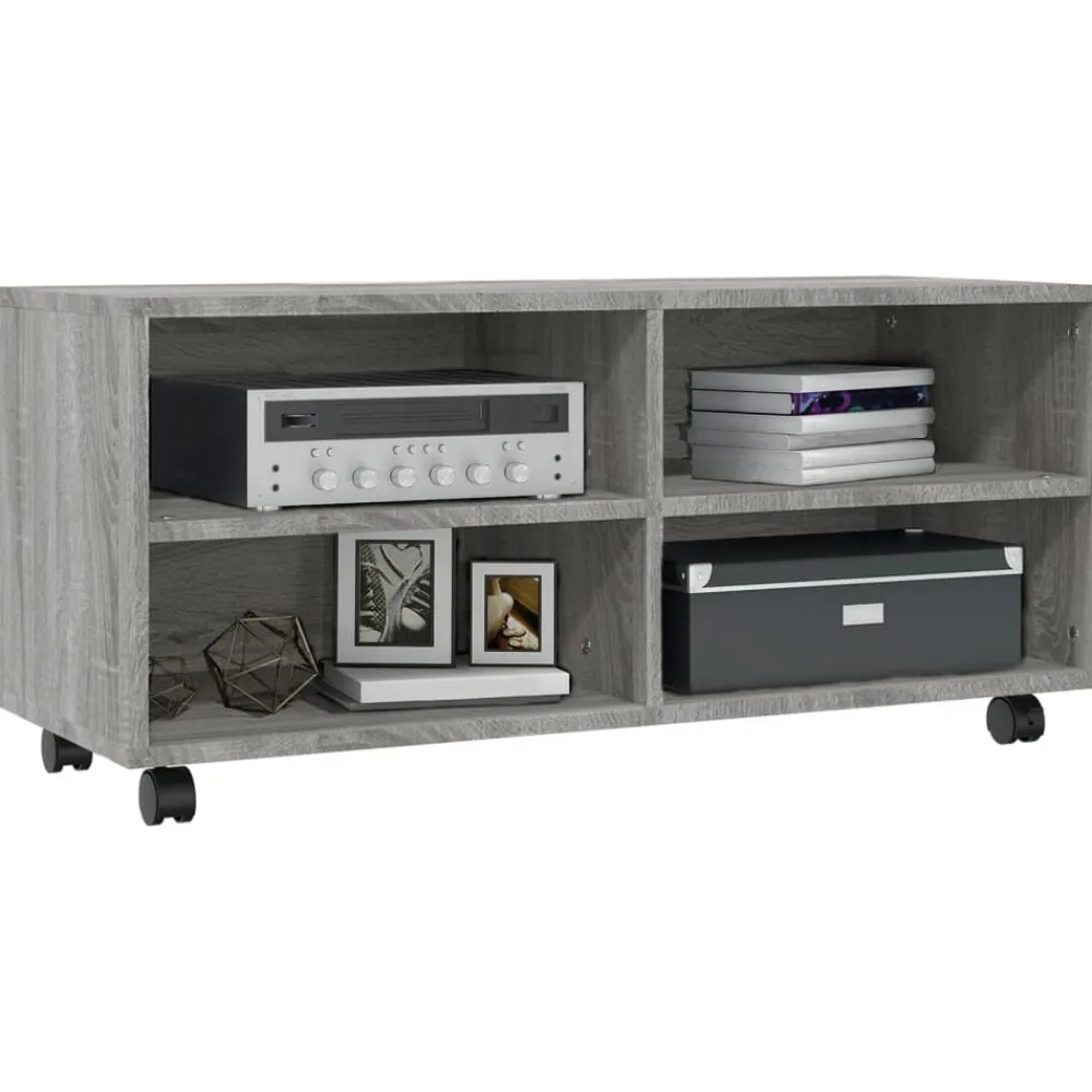 vidaXL Mueble de TV con ruedas madera contrachapada gris 90x35x35 cm Gris sonoma New