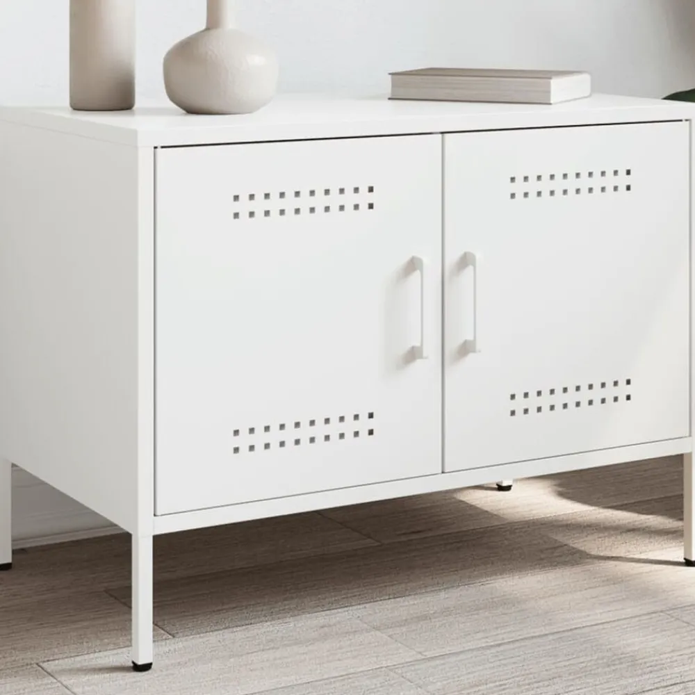 vidaXL Mueble de TV de acero 68x39x50,5 cm Blanco New
