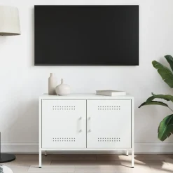 vidaXL Mueble de TV de acero 68x39x50,5 cm Blanco New