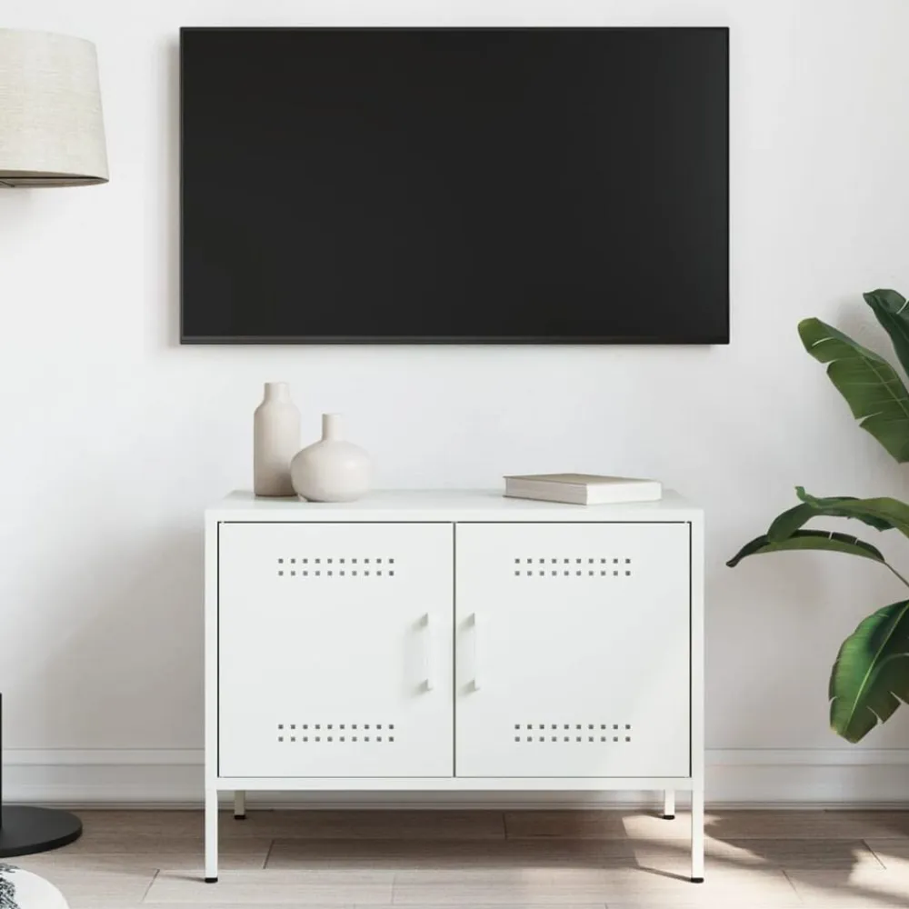 vidaXL Mueble de TV de acero 68x39x50,5 cm Blanco New