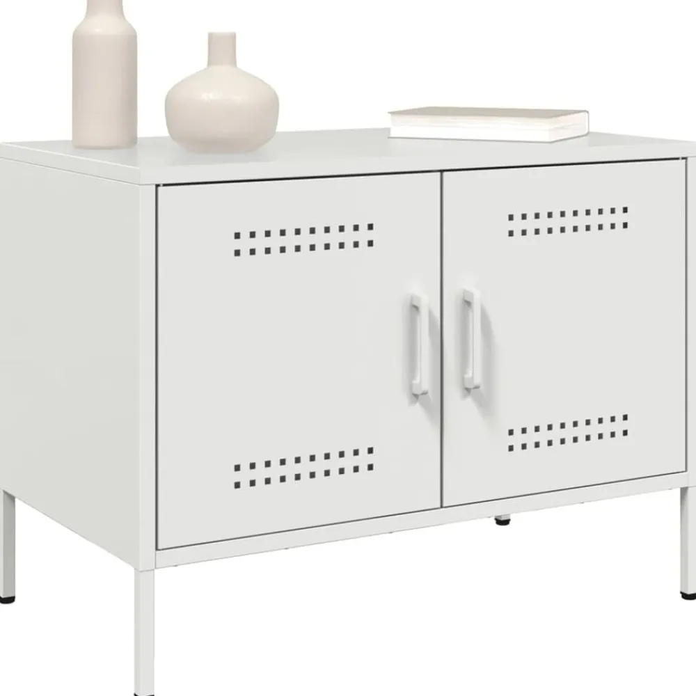 vidaXL Mueble de TV de acero 68x39x50,5 cm Blanco New