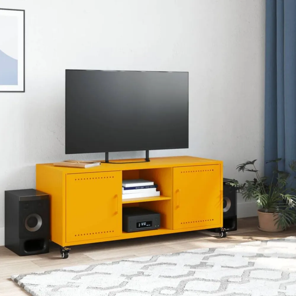 vidaXL Mueble de TV de acero mostaza 100,5x39x43,5 cm Amarillo Hot