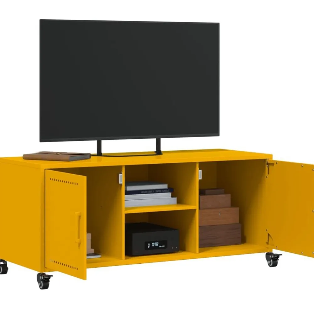 vidaXL Mueble de TV de acero mostaza 100,5x39x43,5 cm Amarillo Hot