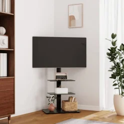 vidaXL Electrónica-Mueble de TV de esquina 3 niveles para 32-65 pulgadas negro
