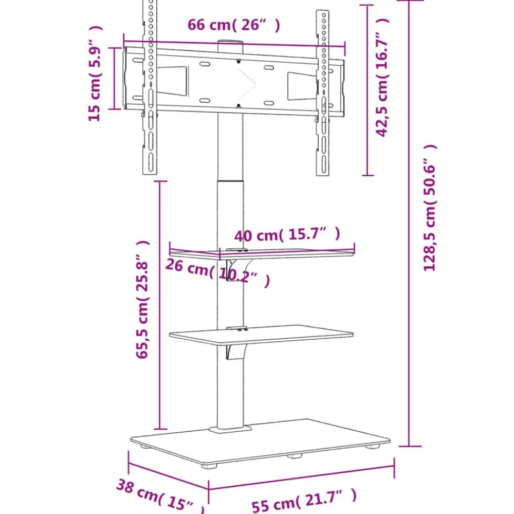 vidaXL Electrónica-Mueble de TV de esquina 3 niveles para 32-65 pulgadas negro