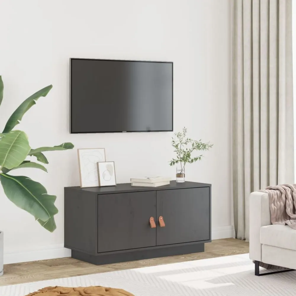 vidaXL Mueble de TV de madera maciza de pino 80x34x40 cm Gris Best