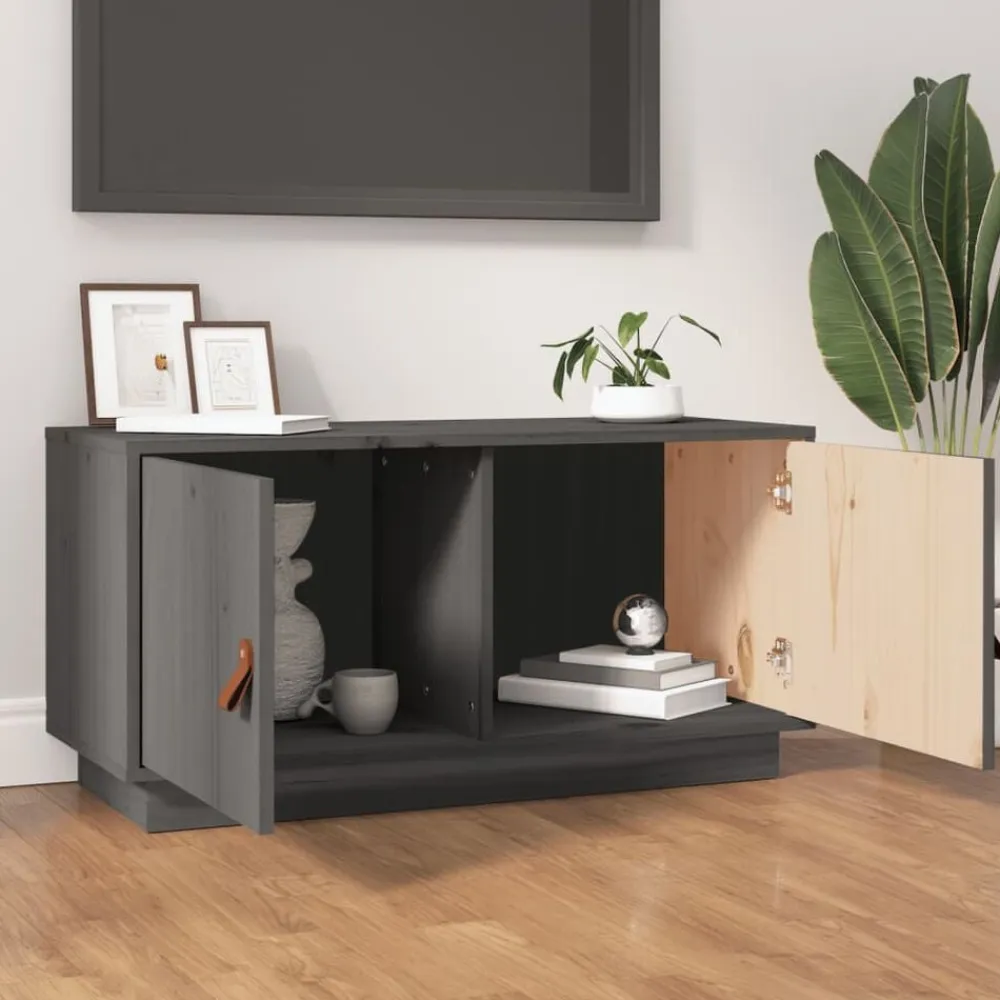 vidaXL Mueble de TV de madera maciza de pino 80x34x40 cm Gris Best
