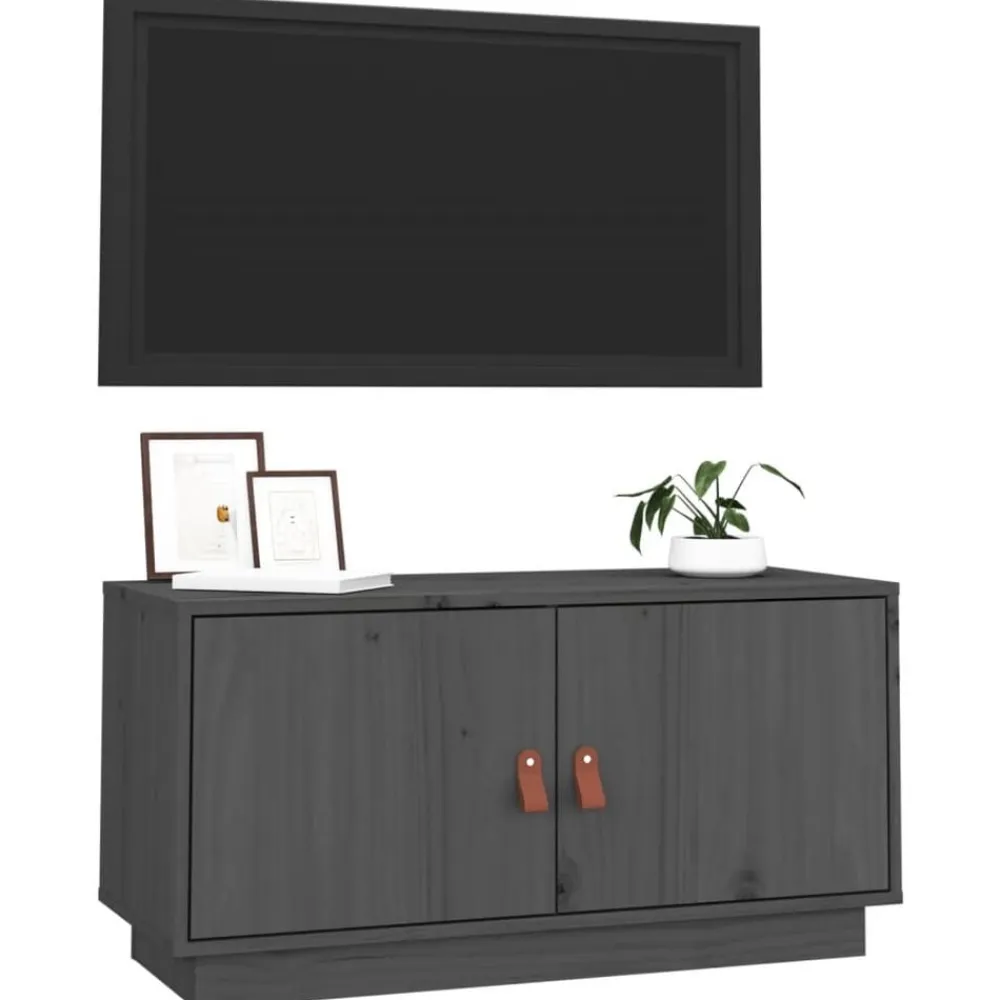 vidaXL Mueble de TV de madera maciza de pino 80x34x40 cm Gris Best