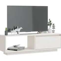 vidaXL Mueble de TV de madera maciza de pino 110x30x33,5 cm Blanco Sale
