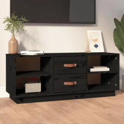 vidaXL Mueble de TV de madera maciza de pino 100x34x40 cm Negro Online