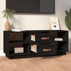 vidaXL Mueble de TV de madera maciza de pino 100x34x40 cm Negro Online