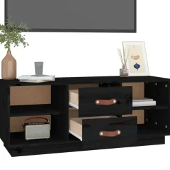 vidaXL Mueble de TV de madera maciza de pino 100x34x40 cm Negro Online