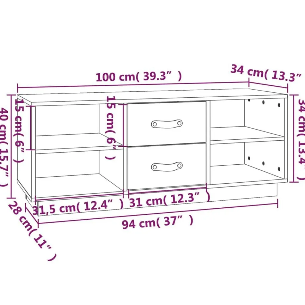 vidaXL Mueble de TV de madera maciza de pino 100x34x40 cm Negro Online