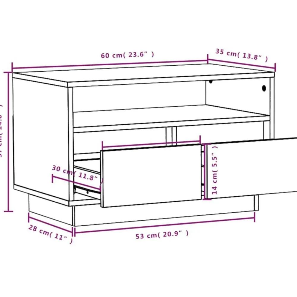 vidaXL Muebles Tv-Mueble de TV de madera maciza de pino 60x35x37 cm