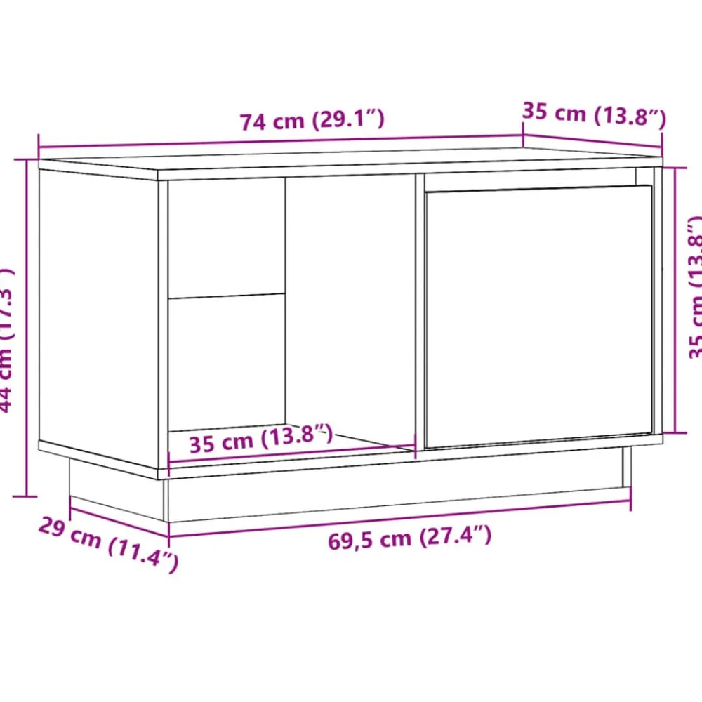 vidaXL Muebles Tv-Mueble de TV de madera maciza de pino 74x35x44 cm
