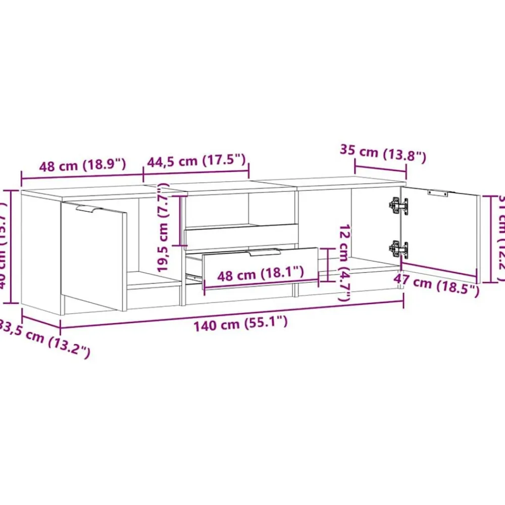 vidaXL Muebles Tv-Mueble de TV de 140x35x40 cm Madera ingeniería