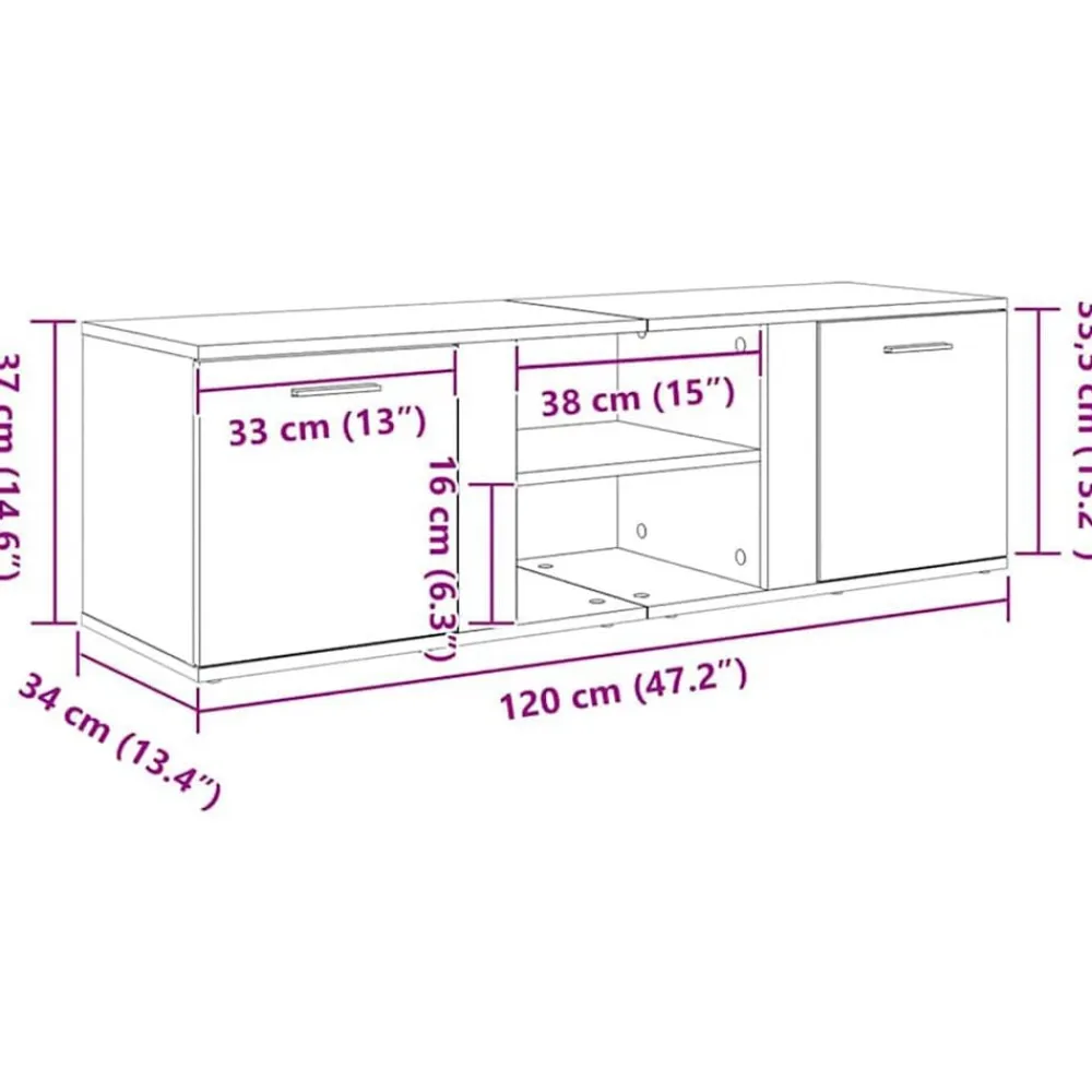 vidaXL Muebles Tv-Mueble de TV de madera de ingeniería 120x34x37 cm