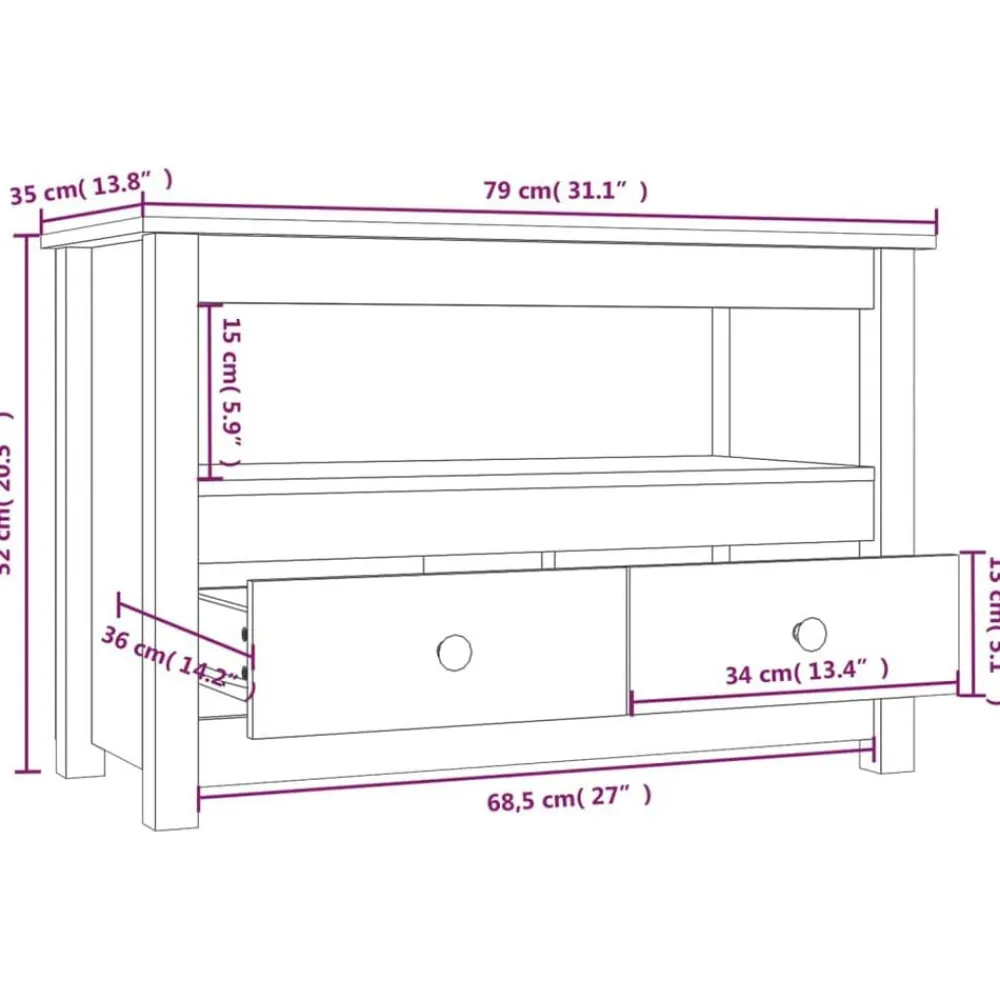 vidaXL Muebles Tv-Mueble de TV de madera maciza de pino 79x35x52 cm