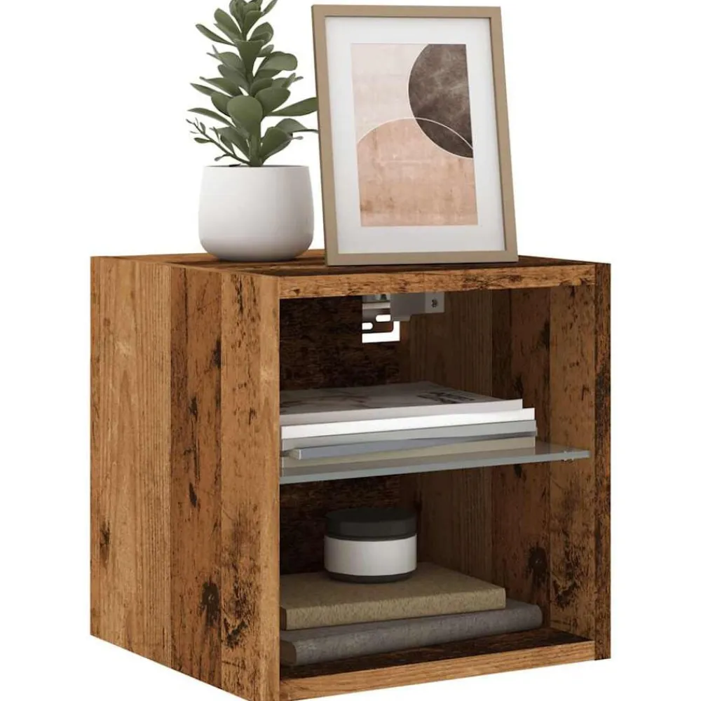 vidaXL Muebles Tv-Mueble de TV de pared con luces LED envejecida 30x28,5x30 cm