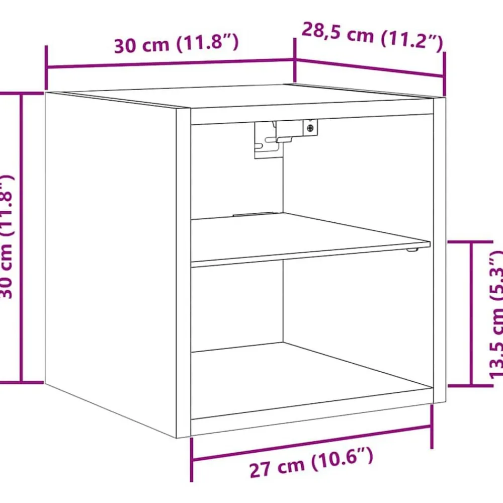vidaXL Muebles Tv-Mueble de TV de pared con luces LED envejecida 30x28,5x30 cm