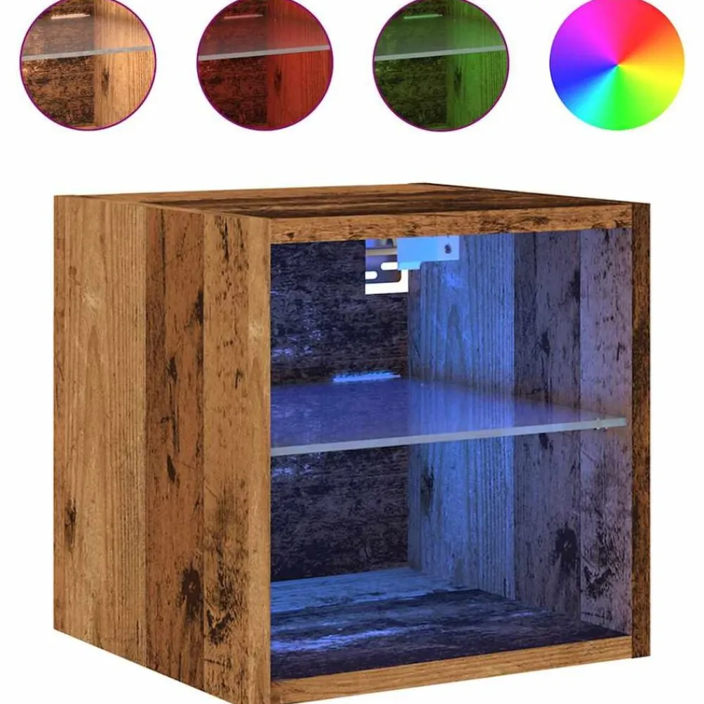 vidaXL Muebles Tv-Mueble de TV de pared con luces LED envejecida 30x28,5x30 cm