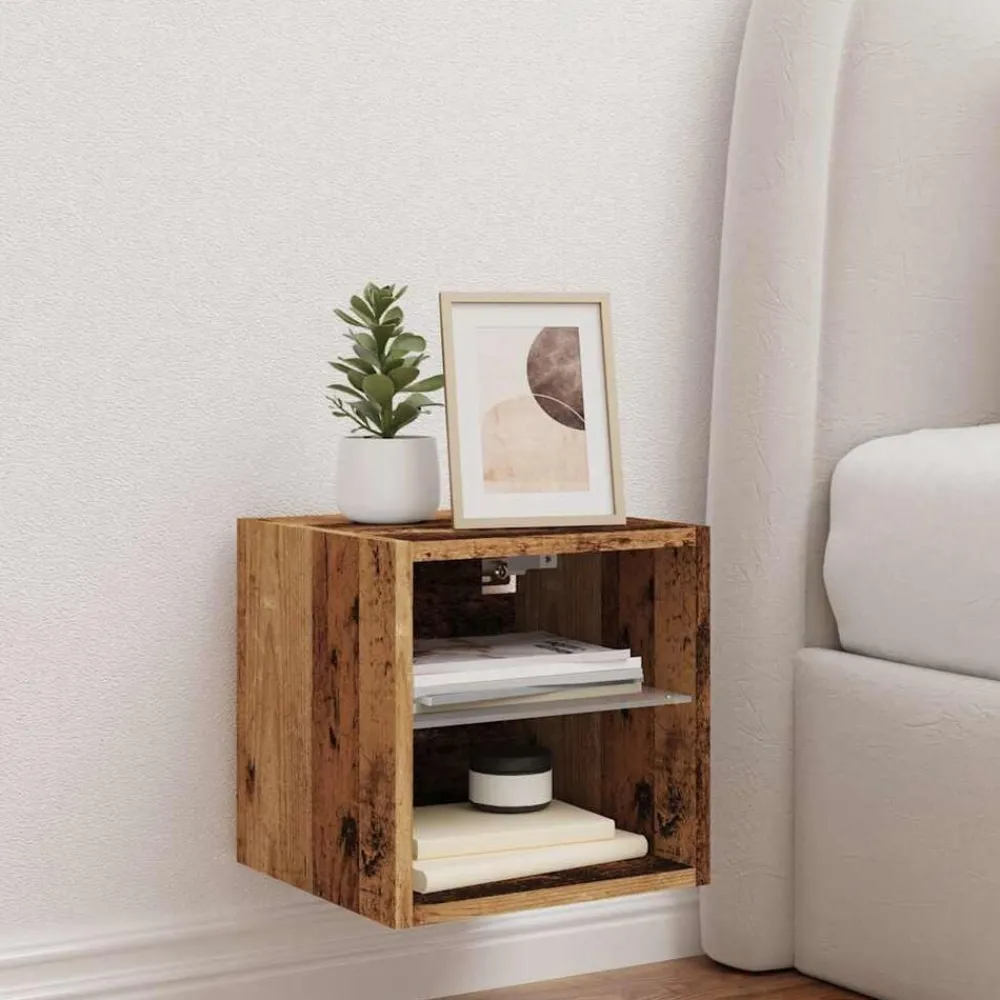 vidaXL Muebles Tv-Mueble de TV de pared con luces LED envejecida 30x28,5x30 cm