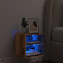 vidaXL Muebles Tv-Mueble de TV de pared con luces LED envejecida 30x28,5x30 cm