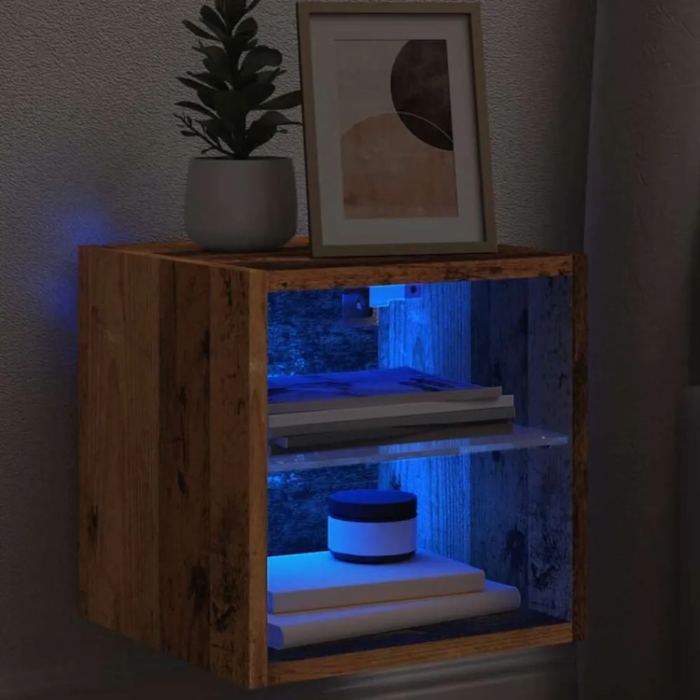 vidaXL Muebles Tv-Mueble de TV de pared con luces LED envejecida 30x28,5x30 cm