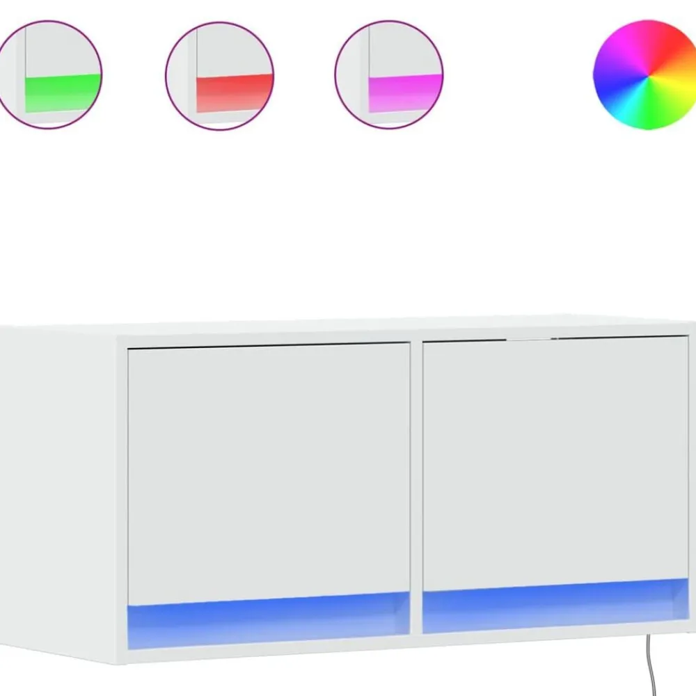 vidaXL Mueble de TV de pared con luces LED 80x31x35 cm Blanco Sale