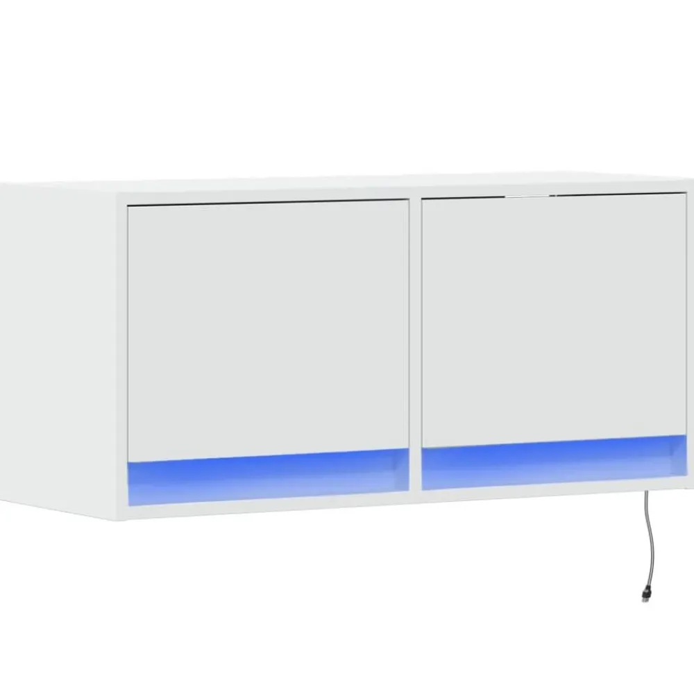 vidaXL Mueble de TV de pared con luces LED 80x31x35 cm Blanco Sale