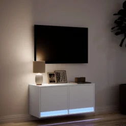 vidaXL Mueble de TV de pared con luces LED 80x31x35 cm Blanco Sale