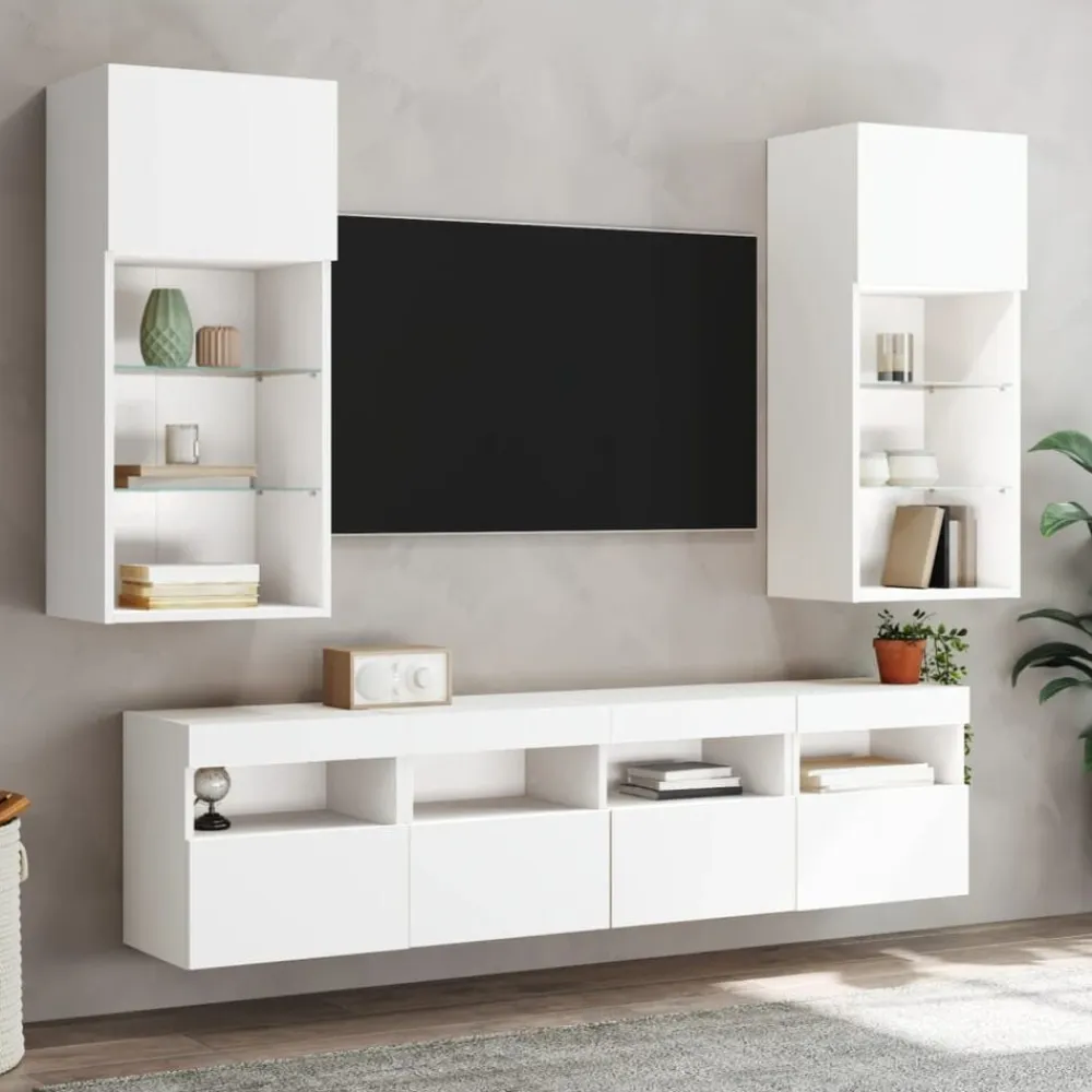 vidaXL Mueble de TV de pared con luces LED 40x30x40 cm Blanco Online
