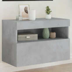 vidaXL Muebles Tv-Mueble de TV de pared con luces LED gris hormigón 60x30x40 cm