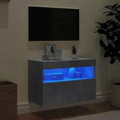 vidaXL Muebles Tv-Mueble de TV de pared con luces LED gris hormigón 60x30x40 cm