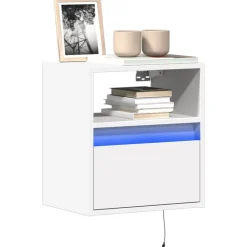 vidaXL Mueble de TV de pared con luces LED 41x31x45 cm Blanco Outlet