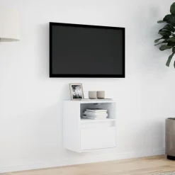 vidaXL Mueble de TV de pared con luces LED 41x31x45 cm Blanco Outlet