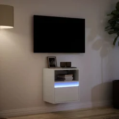 vidaXL Mueble de TV de pared con luces LED 41x31x45 cm Blanco Outlet