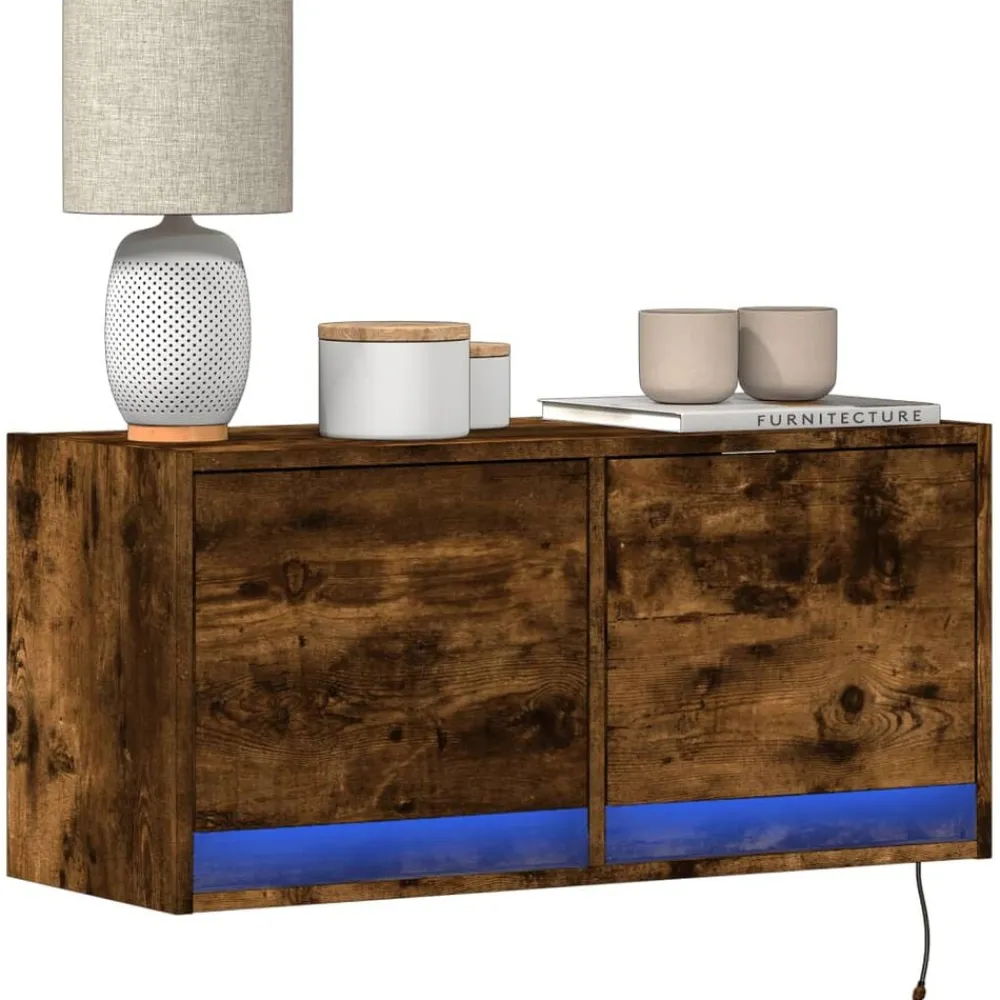 vidaXL Muebles Tv-Mueble de TV de pared con luces LED 80x31x35 cm