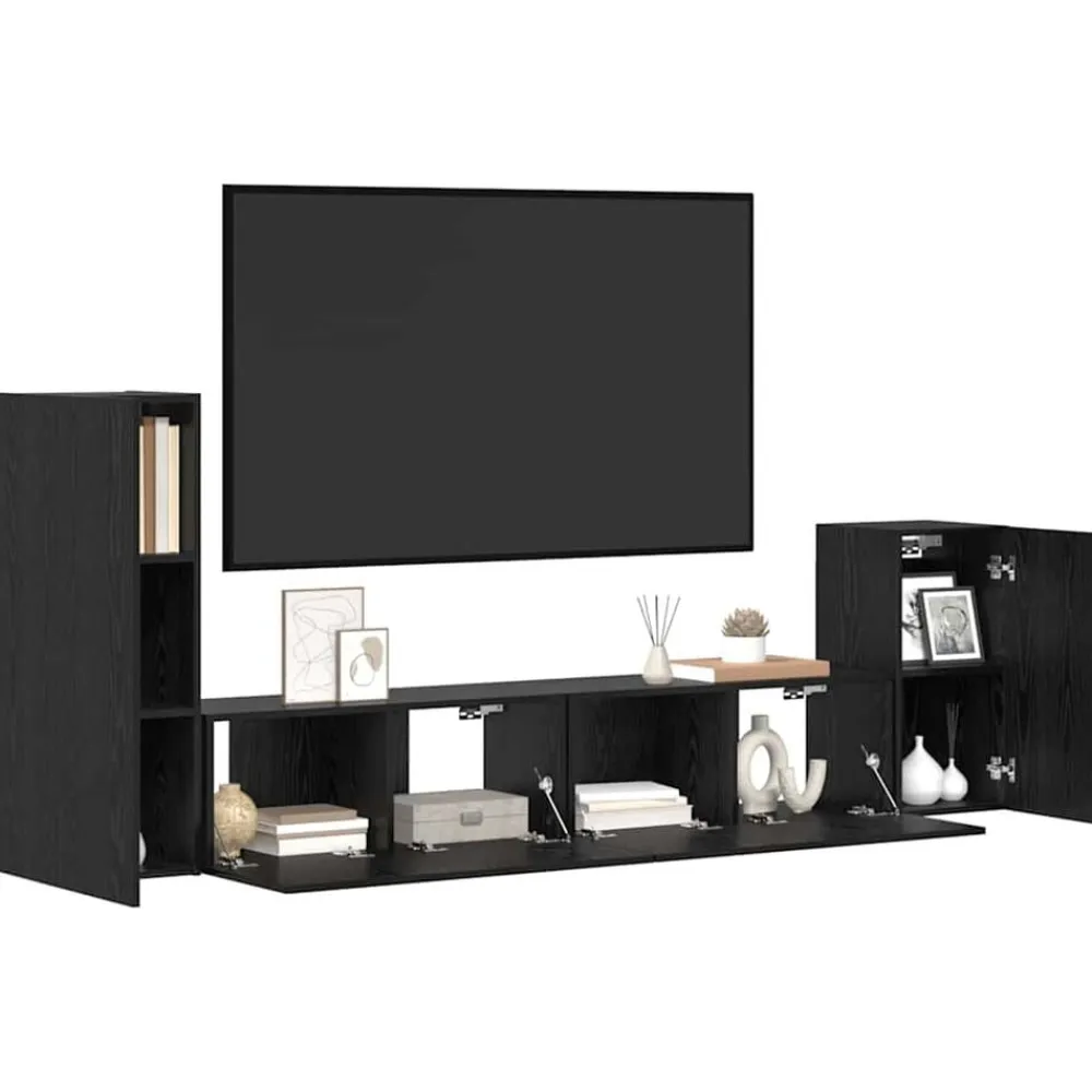 vidaXL Mueble de TV de Pared 3 pcs Madera de ingeniería Roble negro New