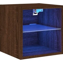 vidaXL Mueble de TV de pared con luces LED roble marrón 30x28,5x30 cm Marrón roble New