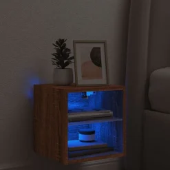 vidaXL Mueble de TV de pared con luces LED roble marrón 30x28,5x30 cm Marrón roble New