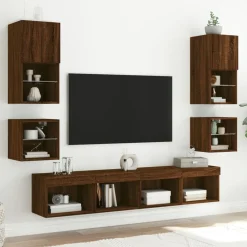 vidaXL Mueble de TV de pared con luces LED roble marrón 30x28,5x30 cm Marrón roble New