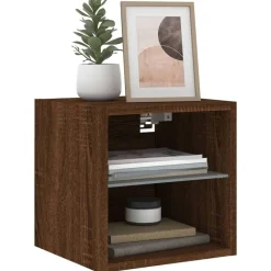 vidaXL Mueble de TV de pared con luces LED roble marrón 30x28,5x30 cm Marrón roble New