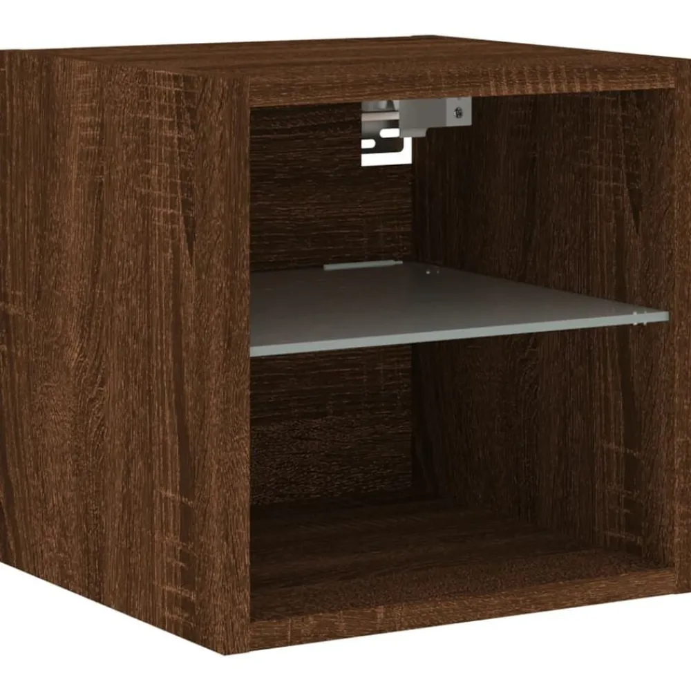 vidaXL Mueble de TV de pared con luces LED roble marrón 30x28,5x30 cm Marrón roble New
