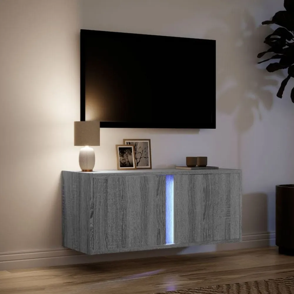 vidaXL Muebles Tv-Mueble de TV de pared con luces LED 80x31x35 cm